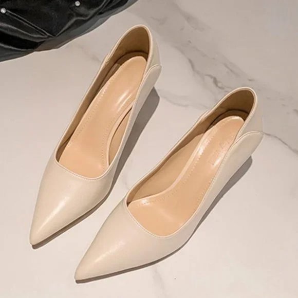 Soft leather high -heeled shoe women's fine heel pointed mouth two professional - Picture 4 of 5